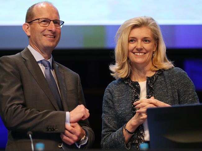 Former AMP chief executive Craig Meller and chairman Catherine Brenner. Picture: AAP