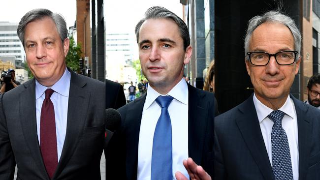 Banking CEOs leaving the Royal Commission (L-R) Westpac CEO Brian Hartzer, Commonwealth Bank CEO Matt Comyn, and Macquarie Group's outgoing CEO Nicholas Moore.