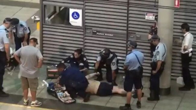 Callum Brosnan being treated at Sydney Olympic Park. Picture: 7News