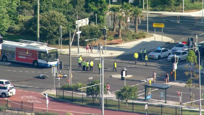 A man  has died after his motorbike collided with a bus in Sydney's east. Picture: Nine