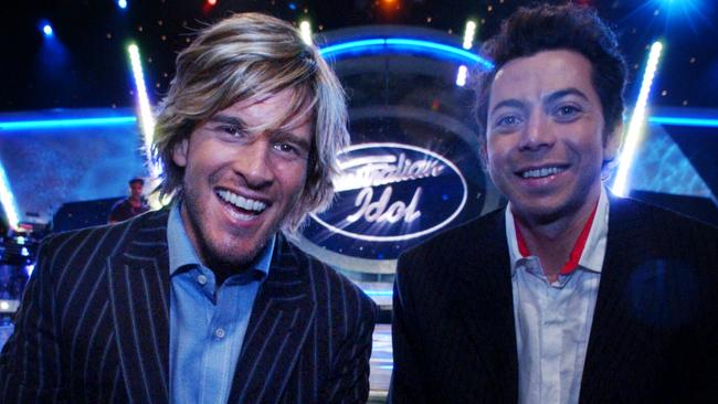 Gunsberg on the set of Australian Idol with co-host James Mathieson.