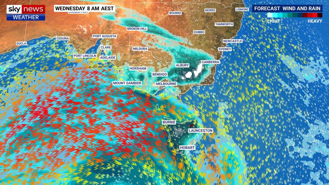 A wet and blustery few days for Australia's south east. Picture: Sky News Weather.