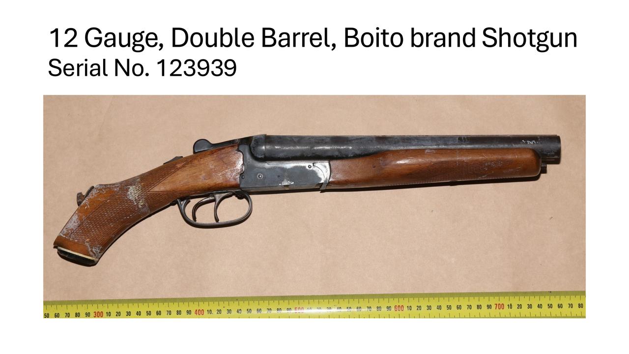 A 12 gauge double barrel Boito shotgun located at the property.