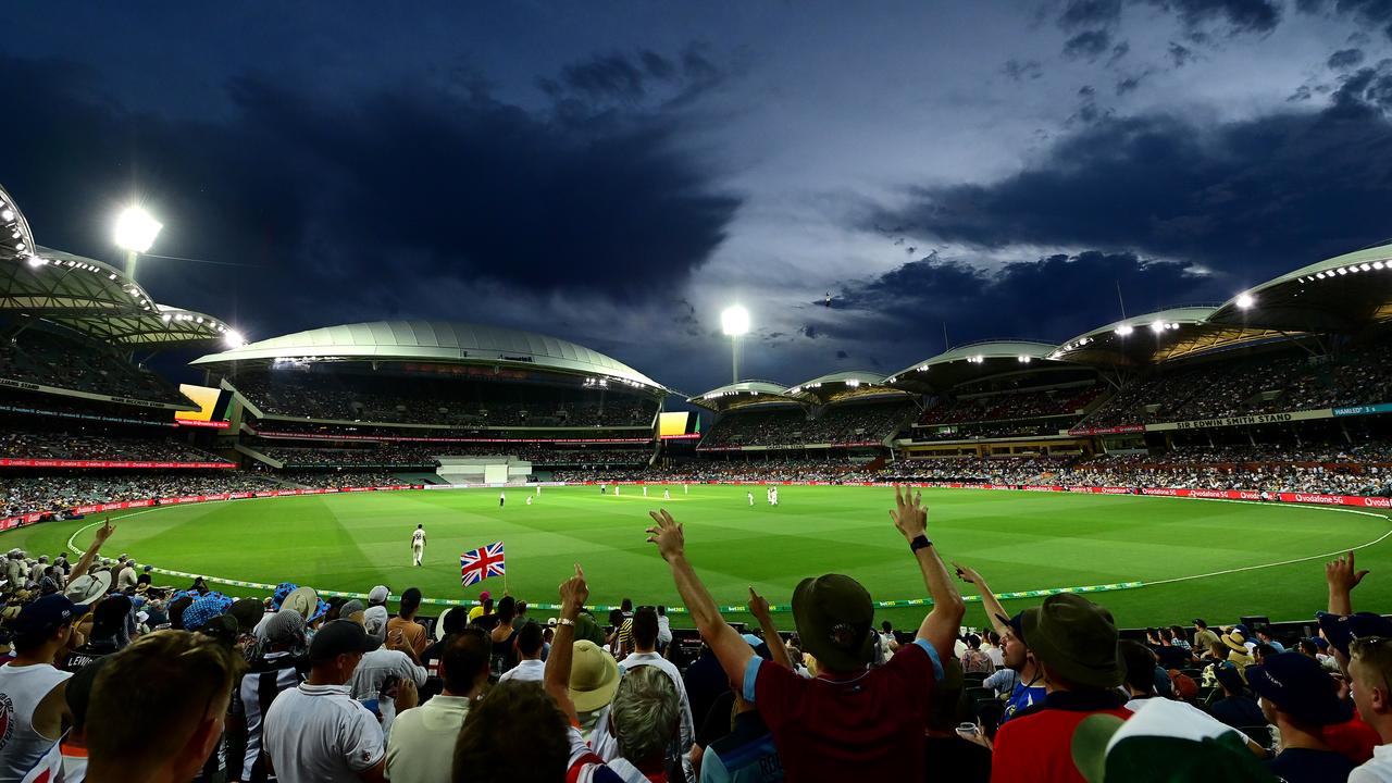 The clouds over Adelaide Oval grew darker as the evening progressed. Photo by Quinn Rooney/Getty Images