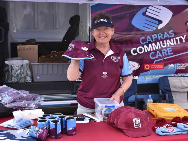 Jenny Hilcher at the merchandise stall at the CQ Capras home games at Browne Park.