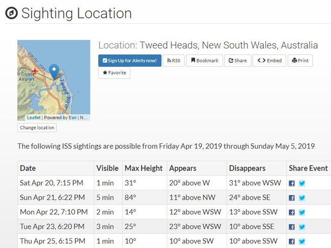 The ISS is expected to be visible from 6.22pm. 