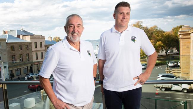 New appointees of the Tasmania Football Club, Todd Patterson and Derek Hine in Hobart on Monday 5th May 2025. Picture: Linda Higginson