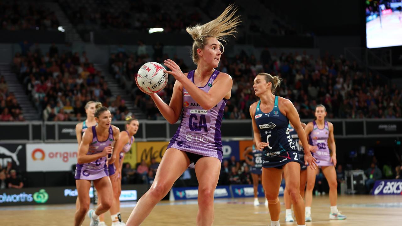 Mia Stower in action for the Queensland Firebirds in 2023. Photo: Graham Denholm/Getty Images