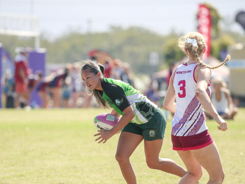 Moreton Bay College V Ferny Grove State High at the 2024 Gold Coast Titans All Schools Touch Football Picture: Glenn Campbell