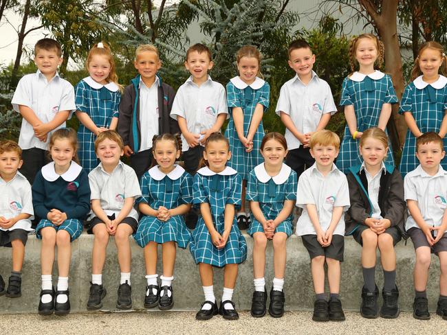 St Mary Mackillop Catholic School 2025 Prep Burgundy front Nathan Turra, Isabelle Hassett, Cameron Cawood, Emilia Caimano, Stella Antczak, Zara Neuschafer, Wyatt Noonan, Wesley Tanner, Carter Taylor. Back Eli Hague, Anna Grassick, Hudson Dale, Mason Catley, Ruby Pyle, Lochie Smith, Delilah Turner, Hannah Worland