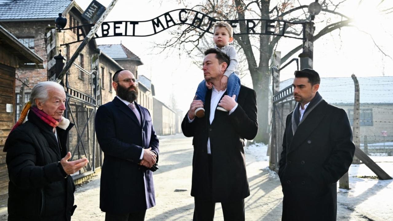 X CEO Elon Musk makes a private visit with his son to Auschwitz-Birkenau, the former German Nazi concentration camp in Poland. Following the visit, Musk declared himself “aspirationally Jewish”. Picture: Yoav Dudkevitch/European Jewish Association/AFP