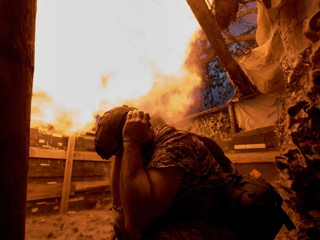 A Ukrainian soldier operates a 120mm mortar in support of infantry assaults. The country’s Prime Minister, Denys Shmyhal, warns that delays in international military aid could escalate to a “Third World War.” Picture: Kostiantyn Liberov/Libkos/Getty Images