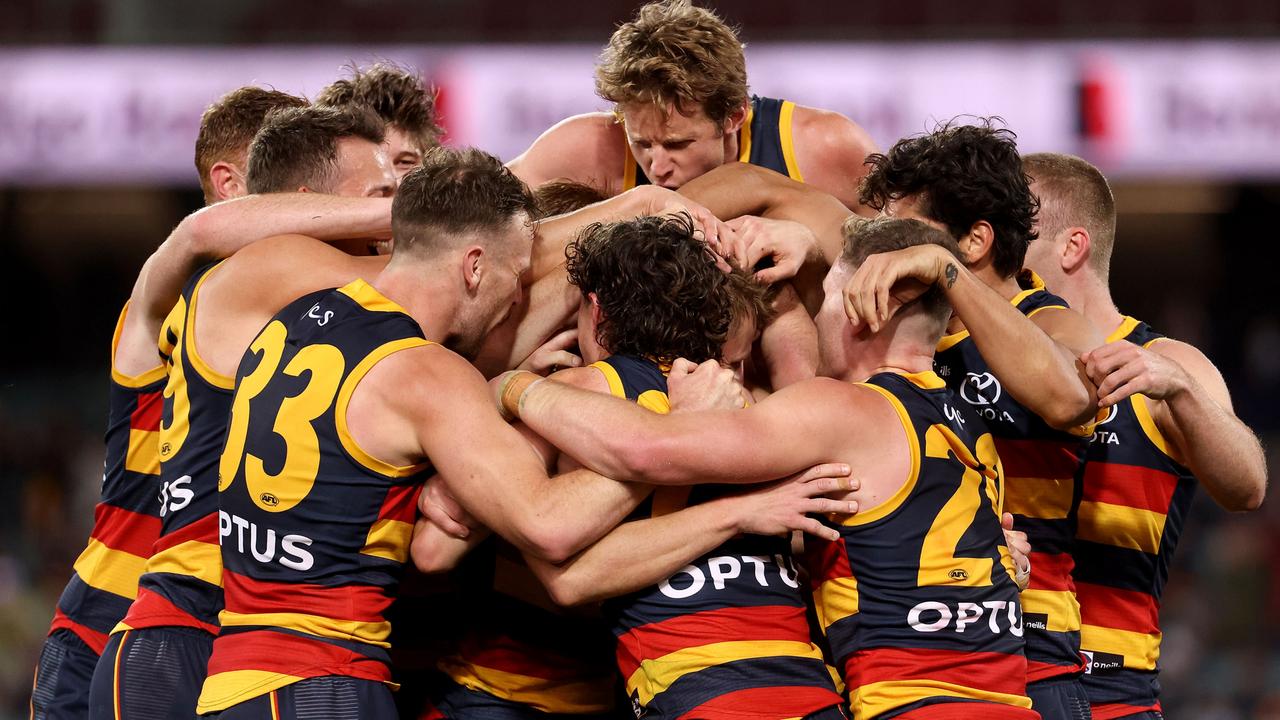 To the delight of their fans, the Crows were able to get a win for David Mackay and Tom Lynch in their last game for the club. (Photo by James Elsby/AFL Photos via Getty Images)