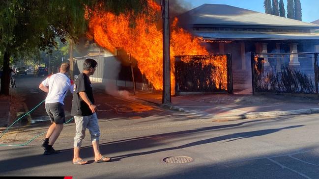 A fire tore through the front of an Unley home on Christmas Eve. Pictures: 7NEWS