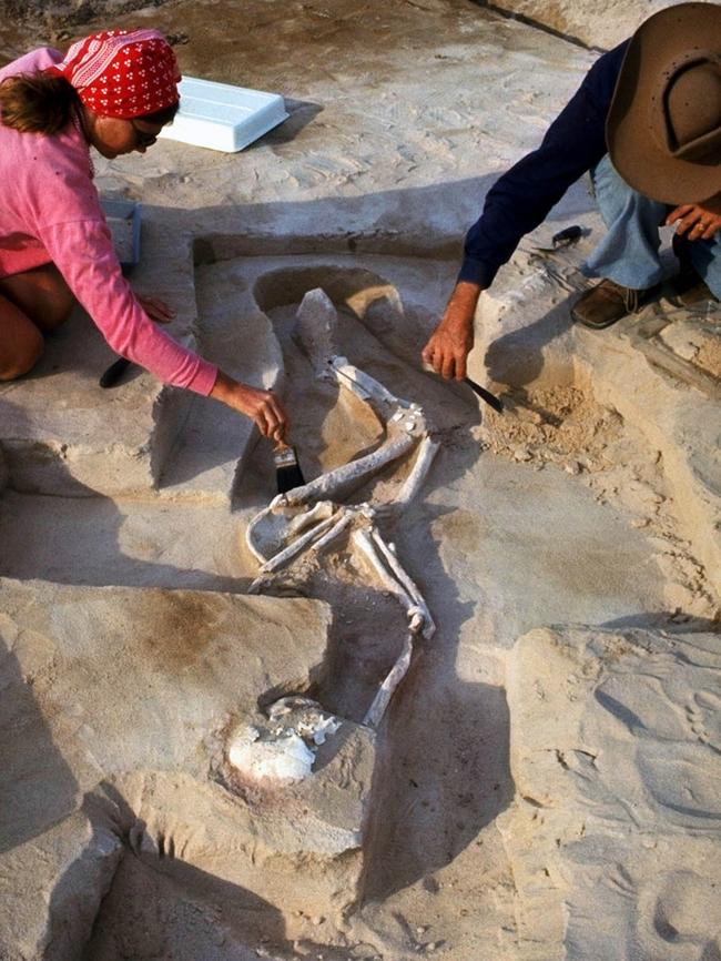 The excavation of the "Mungo Man" remains in 1974. Picture: AP/University of Melbourne