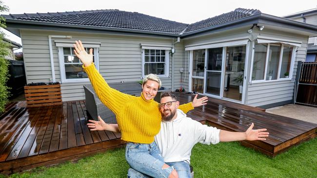 Adam Inglis and Anna Hornauer with their new large house. Picture: Tim Carrafa.