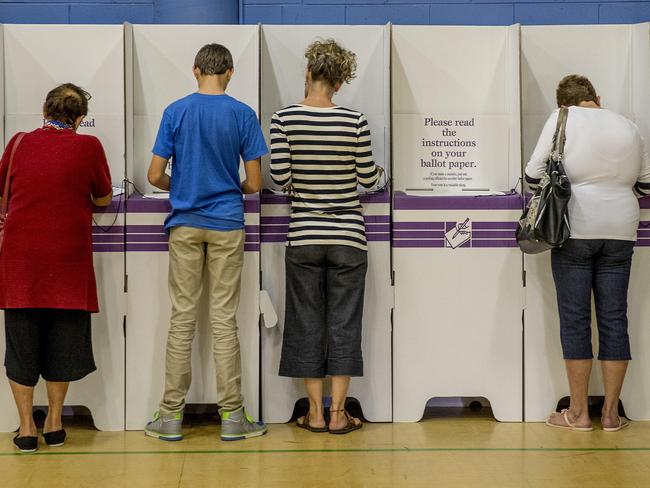 Polling booths at Labrador State School for the 2019 Australian federal election. Picture: Jerad Williams