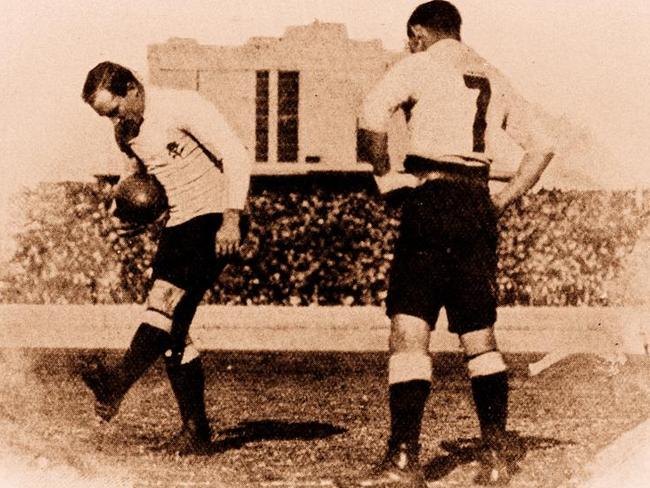 PIRATE: Herbert Henry (Dally) Messenger lines up kick for goal during NSW v Queensland Interstate game at SCG in Sydney in 1909.