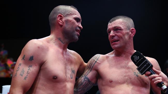 BRISBANE, AUSTRALIA - NOVEMBER 30: Anthony Mundine and John Wayne-Parr fight after their fight at the Brisbane Exhibition and Convention Centre  on November 30, 2019 in Brisbane, Australia. (Photo by Chris Hyde/Getty Images)