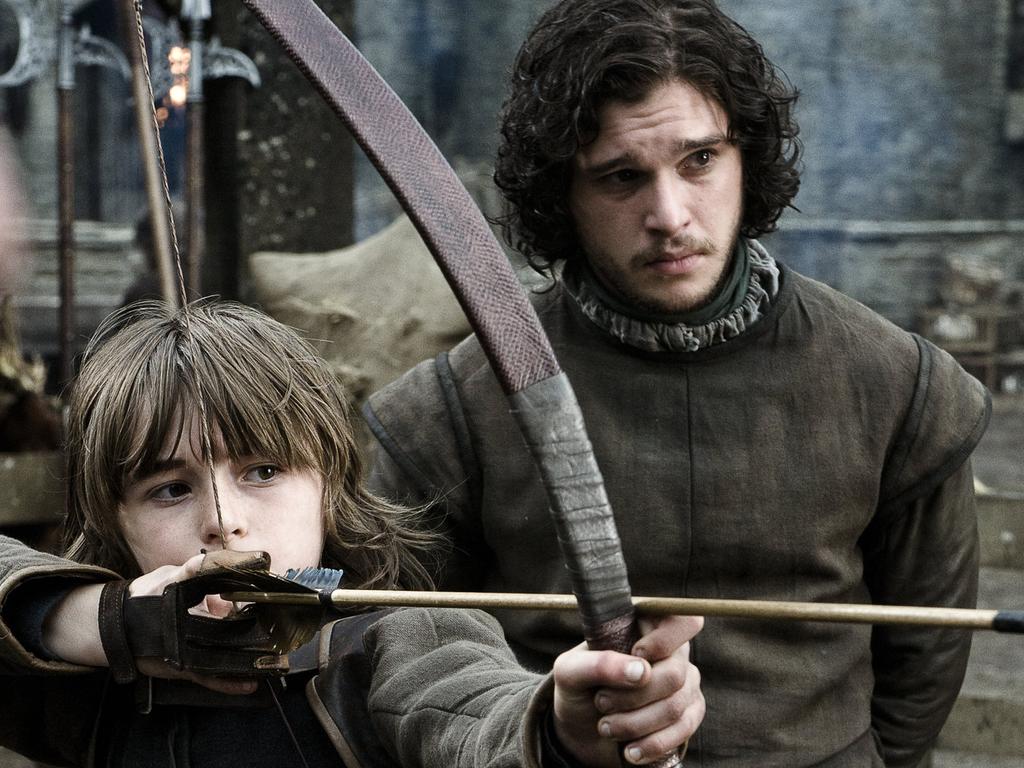 Isaac Hempsted Wright As Bran Stark and Kit Harington as Jon Snow in the early days of Game Of Thrones.  Picture:  HBO