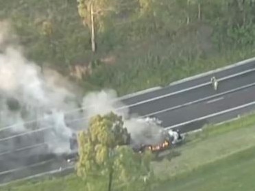 The truck and car collision at Stony Creek. Picture: 7 News