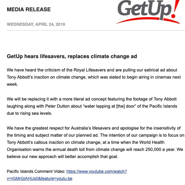 GetUp issued a statement on the video. Picture: Twitter