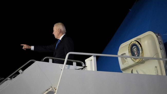 US President Joe Biden leaves Edinburgh Airport on Air Force One. Picture: AFP