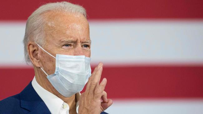 Joe Biden at an aluminium manufacturing facility in Manitowoc, Wisconsin, on Tuesday. Picture: AFP