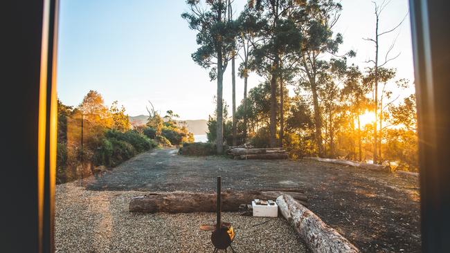 Tiny Away's newest tiny home Pirates Retreat features a peaceful ocean view, overlooking Eaglehawk Neck. Photo: Supplied by Tiny Away