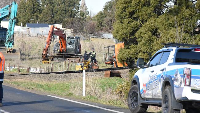 A Victorian man has died after an excavator he was driving rolled at Evandale, Tasmania, 20/07/2022, while he was performing subcontracting work. Picture: Alex Treacy