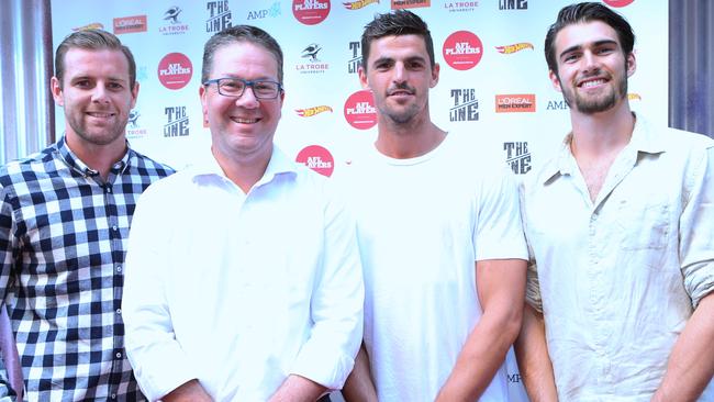 AFL Players Association CEO Paul Marsh (second from right) with board members Sam Docherty, Scott Penldebury and Easton Wood. Picture: Julie Kiriacoudis