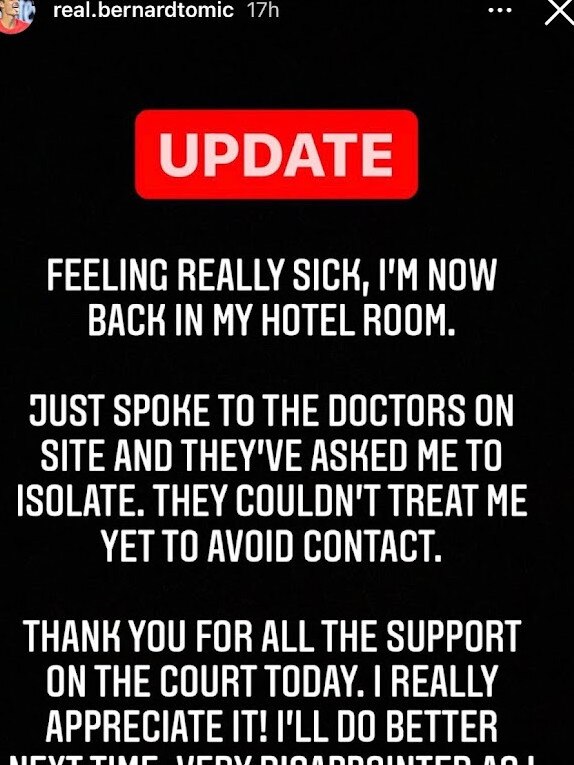 Bernard Tomic's Instagram story after his mid-match outburst (1/2). Picture: Instagram