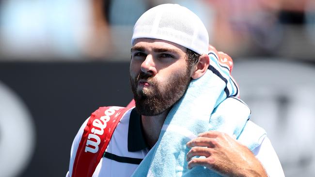 Opelka also attacked his box. Picture: Mark Kolbe/Getty