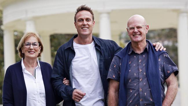 DAILY TELEGRAPH - 31.5.24, , MUST CHECK WITH PIC EDITOR BEOFRE USE - , , CH7 TV presenter Matt Shirvington pictured with his parents Phil and Jenny at Balmoral. Both parents were once school teachers.  Picture: Sam Ruttyn