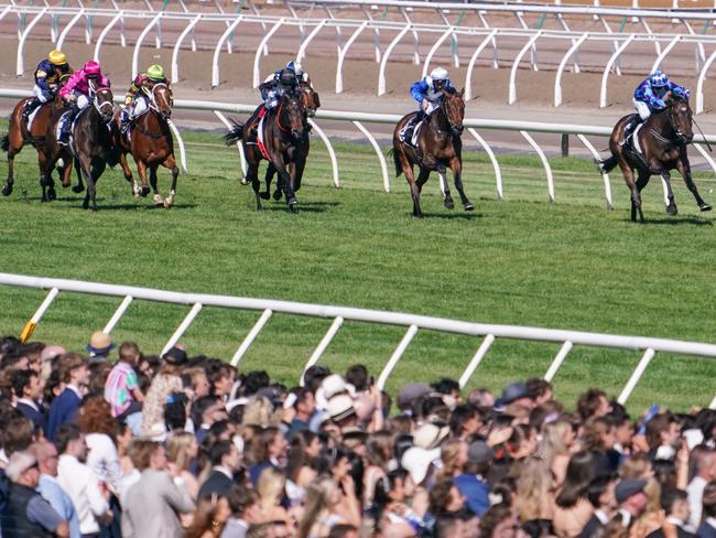 Pride Of Jenni ridden by Declan Bates wins the Kennedy Champions Mile at Flemington Racecourse on November 11, 2023 in Flemington, Australia. (Photo by Scott Barbour/Racing Photos via Getty Images)