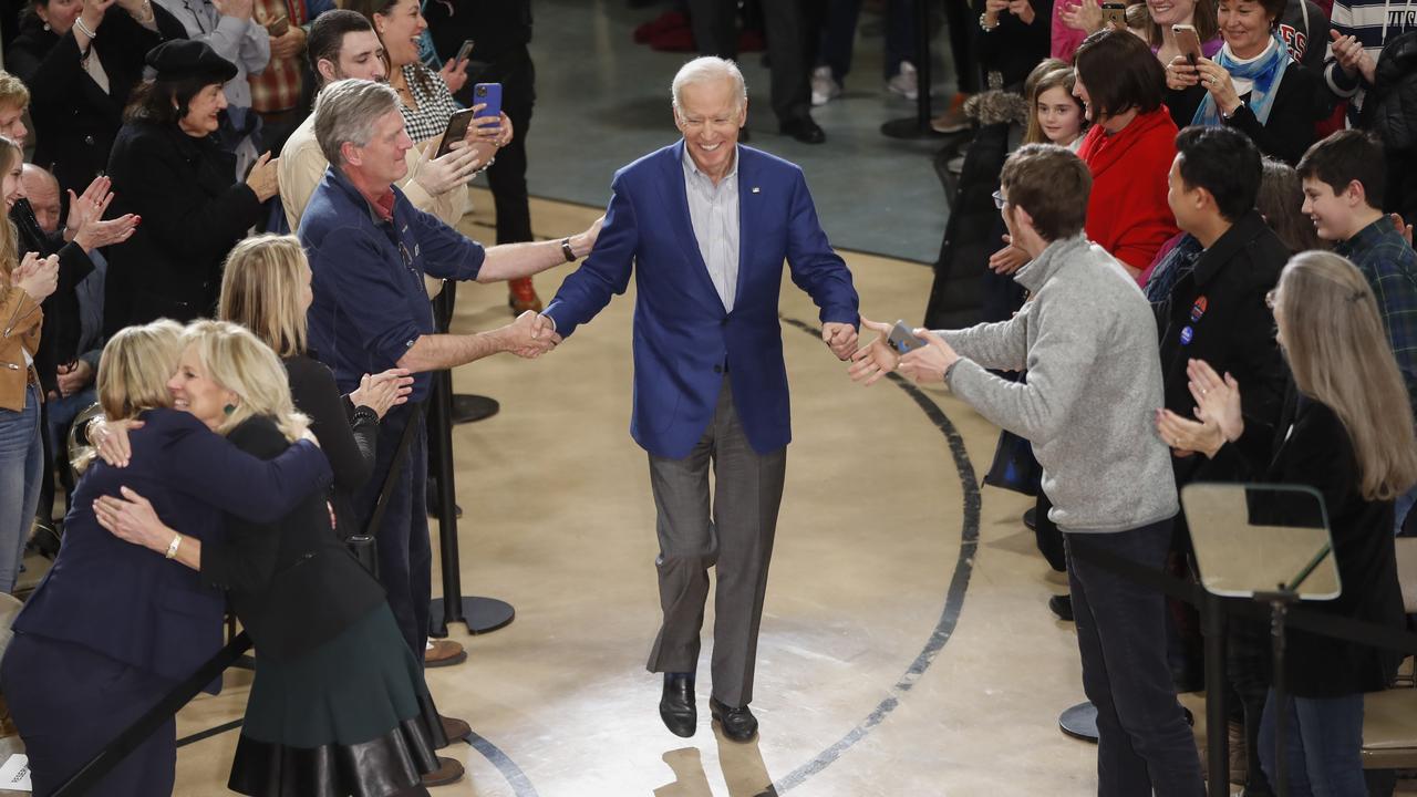 Democratic presidential candidate former vice president Joe Biden and his wife Jill Biden at the event in Manchester, New Hampshire. Picture: Pablo Martinez Monsivais/AP