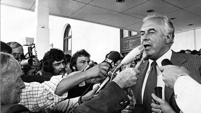Prime minister Gough Whitlam on the steps of Parliament House, Canberra, after the dismissal on November 11, 1975