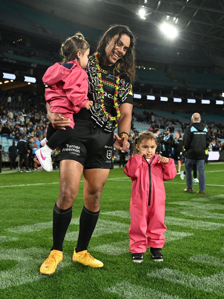 Jarome Luai with his young ones. Picture: NRL Photos