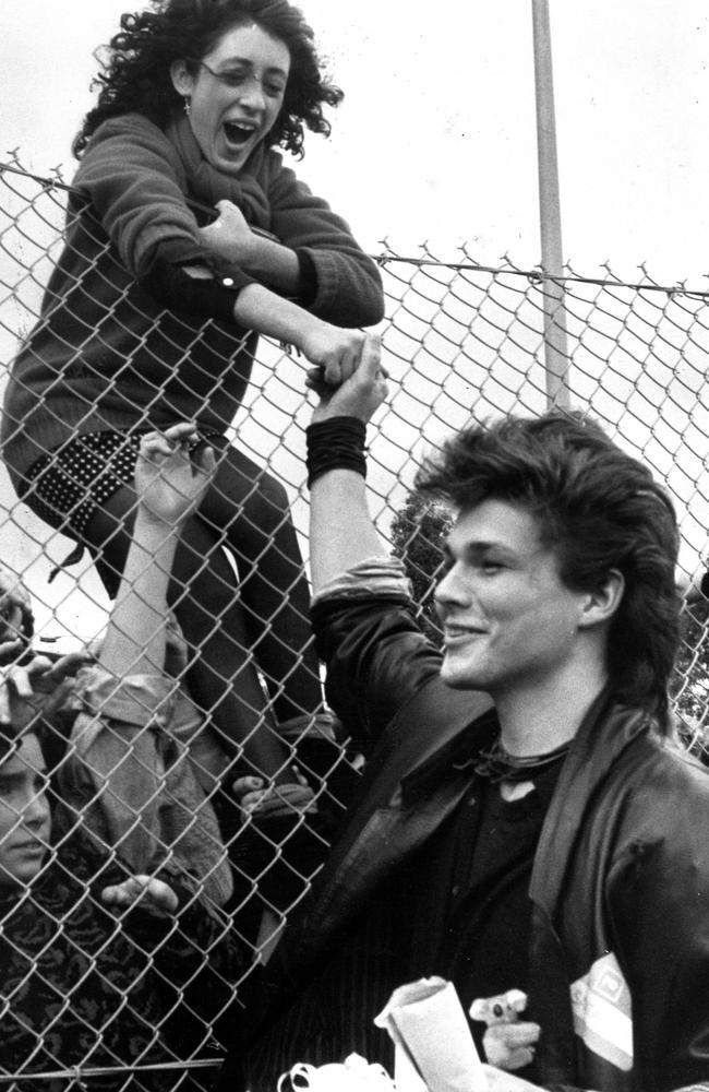 A-ha singer Morten Harket greets fans in Melbourne in 1986. Picture: Supplied