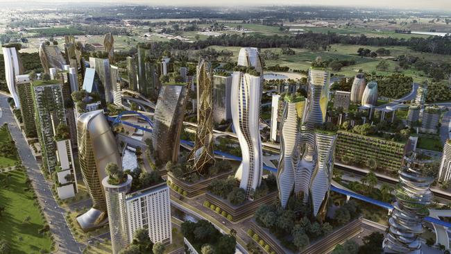 An artist impression of the Western Sydney Aerotropolis in 2040. Picture: Arterra Interactive