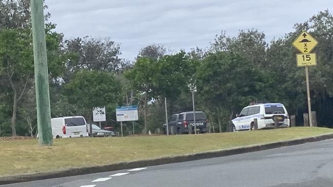 Police at the Cabarita Beach headland car park on Saturday morning, June 26, 2021. Picture: Liana Boss