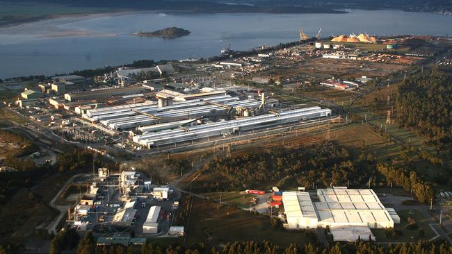 An aerial view of the Tamar Valley, including the Temco and Comalco factories.