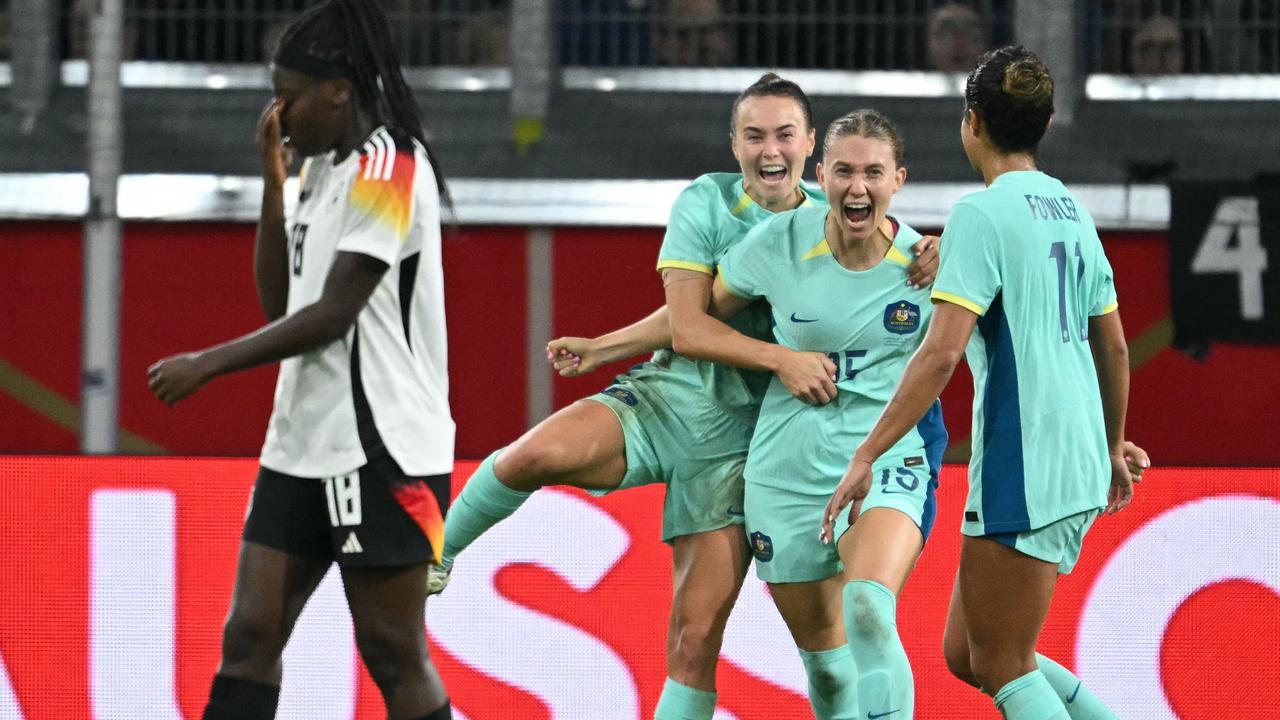 Clare Hunt scored her first goal for the Matildas. (Photo by INA FASSBENDER / AFP)