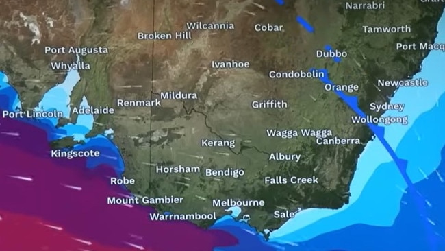 The southeast is in for a “windy weekend” as three powerful cold fronts move in. Picture: Bureau of Meteorology.