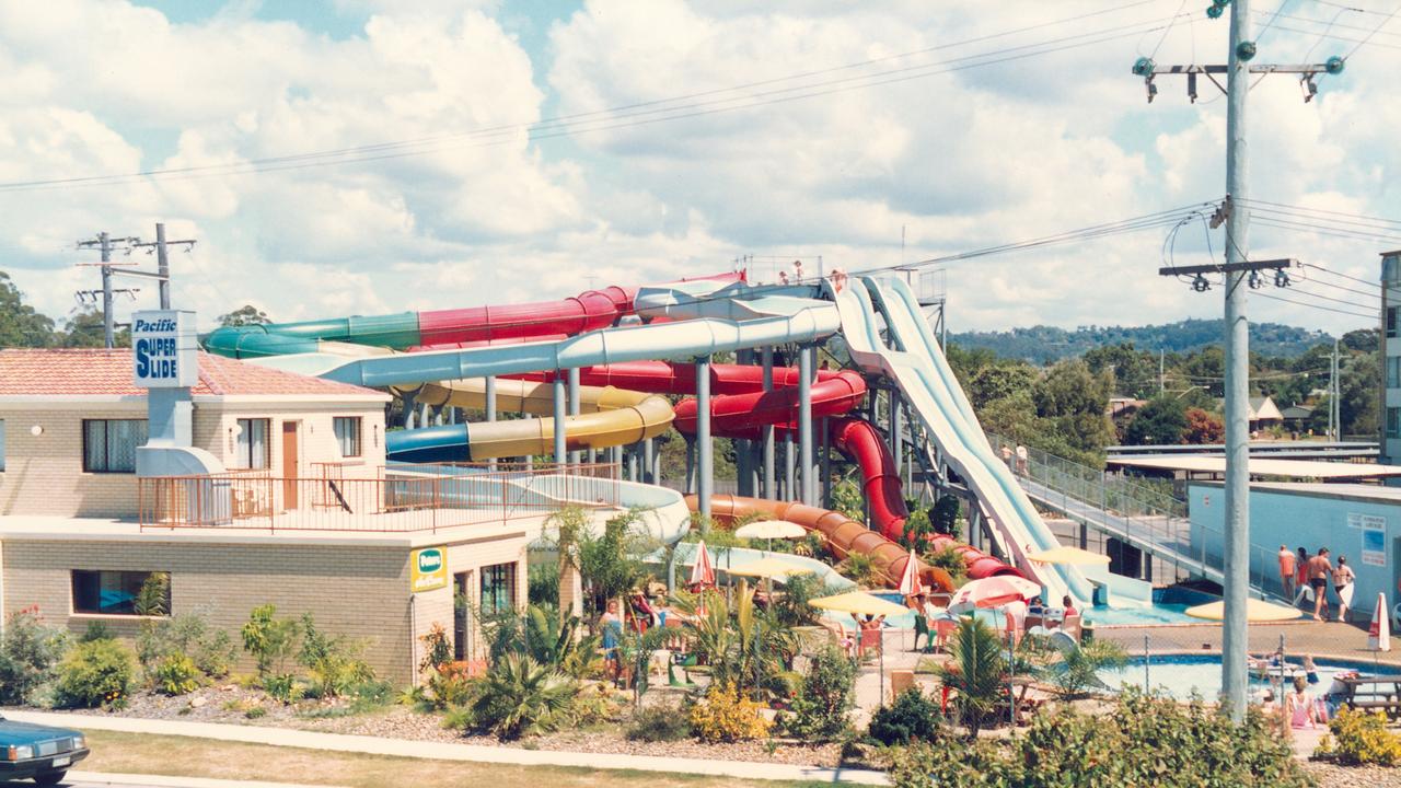 Pacific Super Slide, corner of Okinja Road and Wirraway Street, Alexandra Headland, as pictured in 1986. It opened on 1 September 1986 and was renamed Olympia Theme Park in 1988 and demolished in 2006.