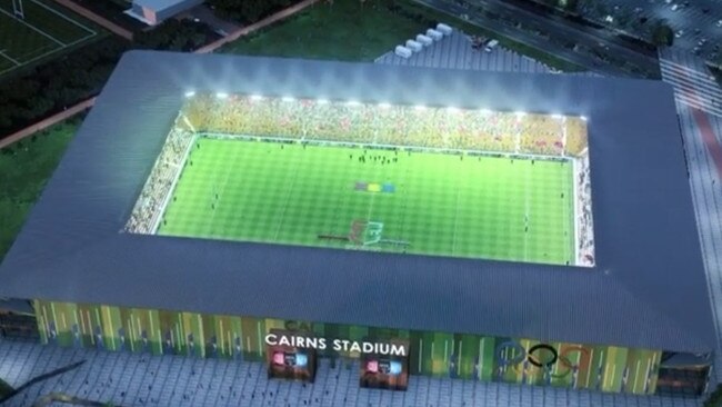 An artist concept of what a future 20,000 seat Cairns stadium could look like. Picture: Gordon Gould Ipson Architects