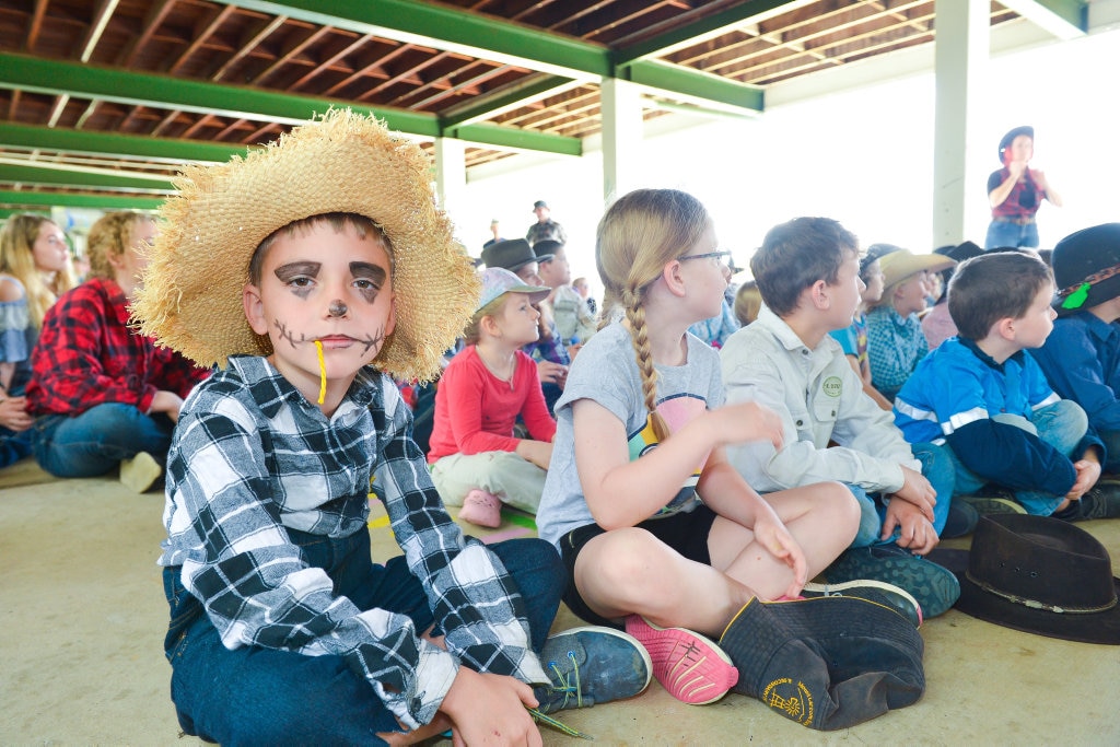 Josh Lucke won best dressed.PIE IN THE FACE - Mt Larcom State School raises money for drought relief. Picture: Mike Richards GLA140918PIEF