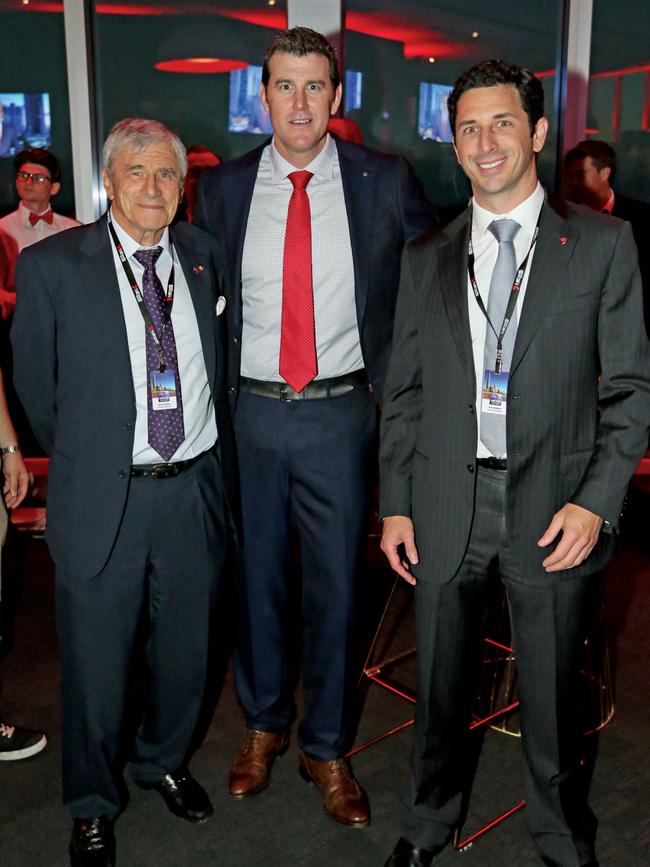 Roberts-Smith with Seven Chairman and owner Kerry Stokes and Ryan Stokes. Picture: Luke Marsden.