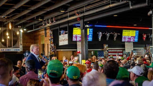 Donald Trump speaks during a rally at the Iowa State Fair. Picture: Getty Images via AFP