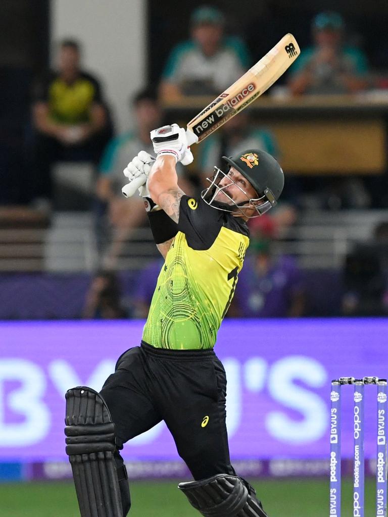 Matthew Wade hits a six during Australia’s win over Pakistan. Picture: AFP